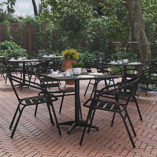 Flash Furniture Lila 31.5in Black Square Aluminum Indoor-Outdoor Table Set with 4 Black Slat Back Chairs TLH-ALUM-32SQ-017BK4-GG - main